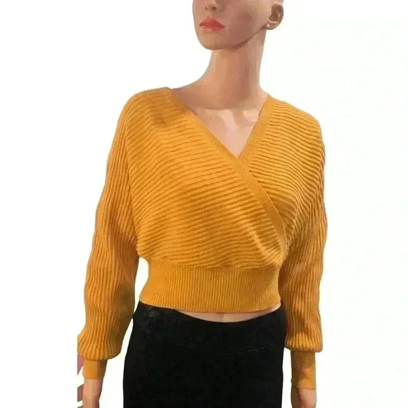 Forever 21 Mustard Yellow Ribbed Wrap Sweater - Size Small - Picture 1 of 6